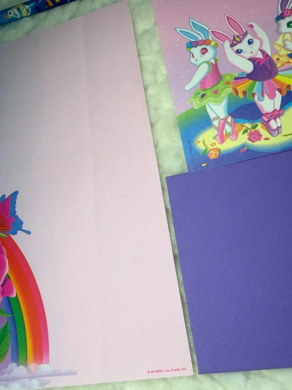 Vintage Lisa Frank Ballerina Bunnies & Rainbow Rose Butterfly Stationary Paper